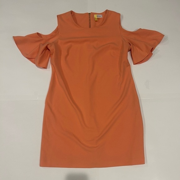Calvin Klein Dress Midi 14 Cold Shoulder Coral Business Formal - Picture 1 of 13